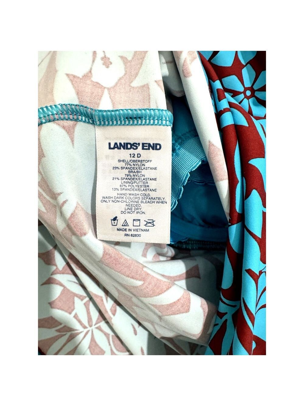 Lands' End Women's 12D Tankini Top Square Neck Underwire Adjustable Blue Red - Picture 7 of 8